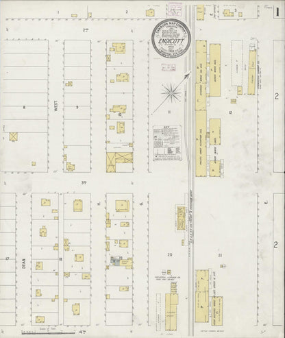Sanborn Fire Insurance Map from Endicott, Whitman County, Washington (1908), Sheet #0001 - Complete Map Set gallery image, historic Sanborn map, vintage wall art, Washington Washington