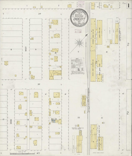 Sanborn Fire Insurance Map from Endicott, Whitman County, Washington (1908), Sheet #0001 - Complete Map Set gallery image, historic Sanborn map, vintage wall art, Washington Washington