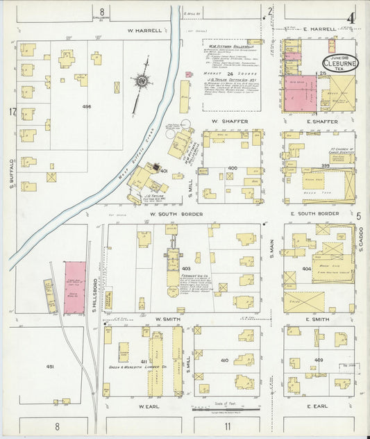 Sanborn Fire Insurance Map from Cleburne, Johnson County, Texas (1918), Sheet #0004 - Historic Sanborn Fire Insurance Map Print, vintage old map wall art, antique decor, genealogy gift, Texas Texas map