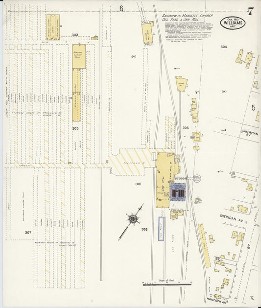 Sanborn Fire Insurance Map from Williams, Coconino County, Arizona (1910), Sheet #0007 - Historic Sanborn Fire Insurance Map Print, vintage old map wall art, antique decor, genealogy gift, Arizona Arizona map