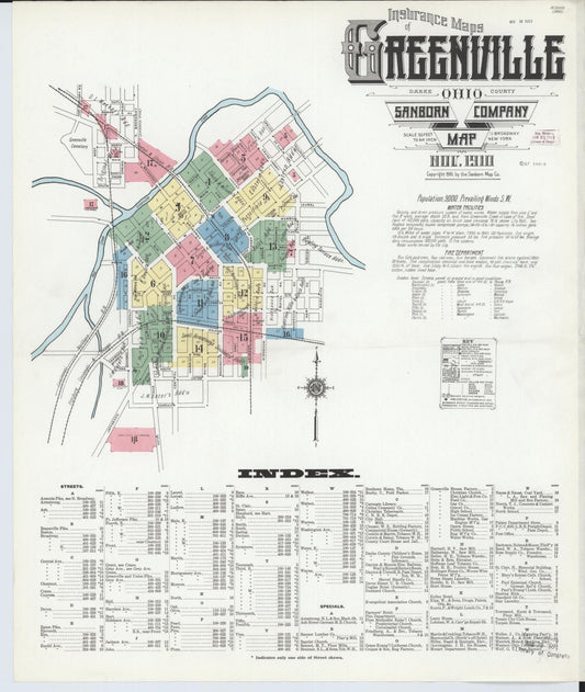 Sanborn Fire Insurance Map from Greenville, Darke County, Ohio (1910), Sheet #0001 - Historic Sanborn Fire Insurance Map Print, vintage old map wall art, antique decor, genealogy gift, Ohio Ohio map