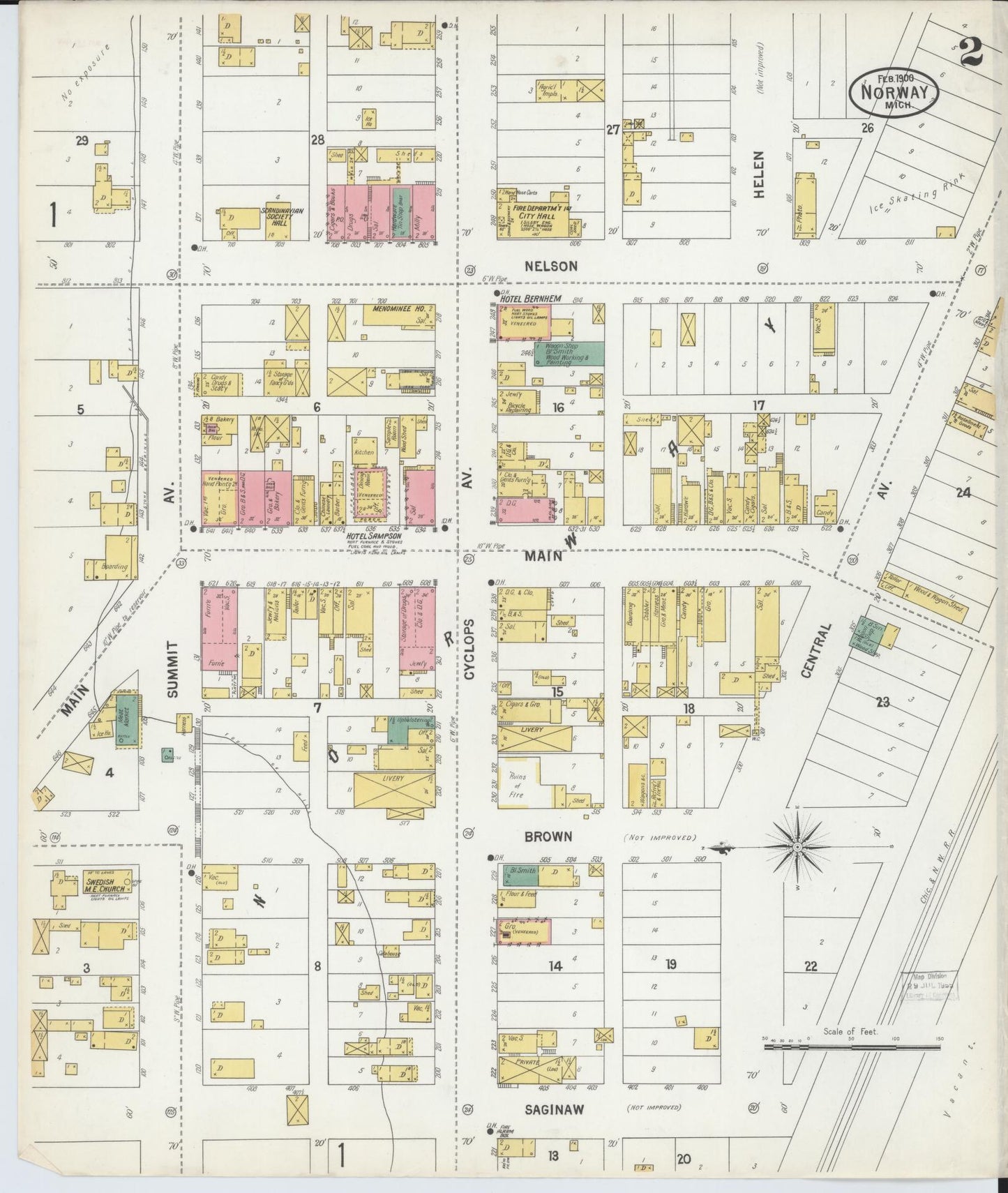 Sanborn Fire Insurance Map from Norway, Dickinson County, Michigan (1900), Sheet #0002 - Complete Map Set gallery image, historic Sanborn map, vintage wall art, Michigan Michigan