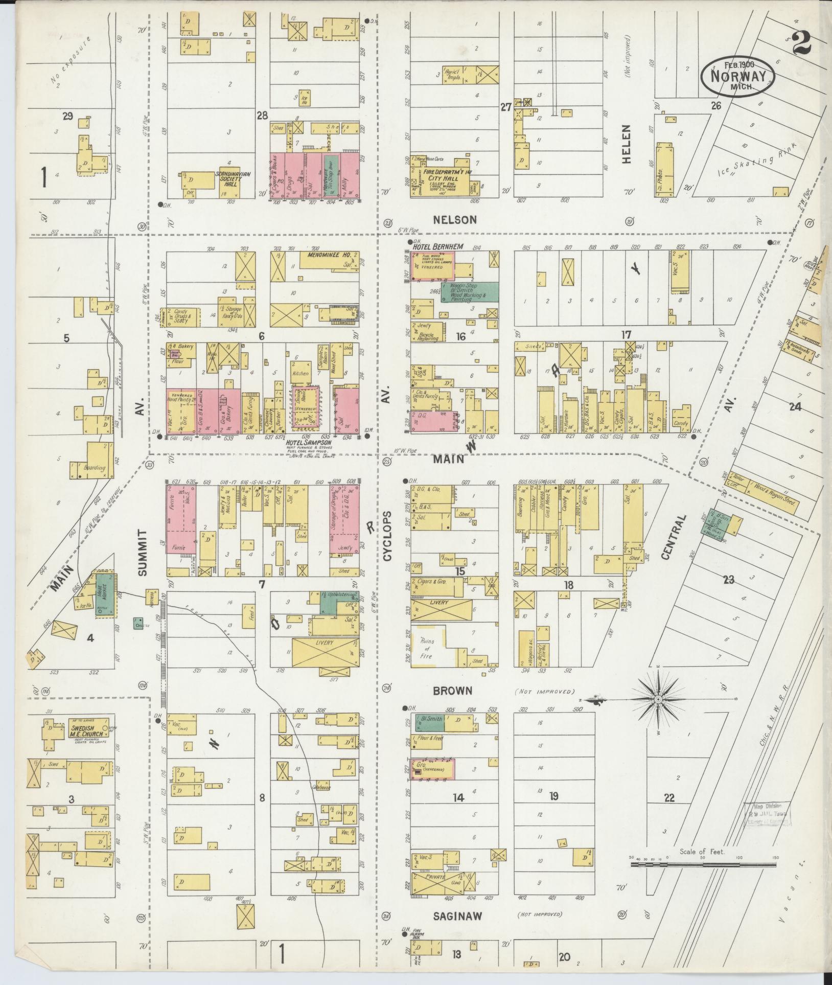 Sanborn Fire Insurance Map from Norway, Dickinson County, Michigan (1900), Sheet #0002 - Complete Map Set gallery image, historic Sanborn map, vintage wall art, Michigan Michigan