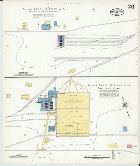 Sanborn Fire Insurance Map from Houghton, Houghton County, Michigan (1917), Sheet #0026 - Historic Sanborn Fire Insurance Map Print, vintage old map wall art, antique decor, genealogy gift, Michigan Michigan map