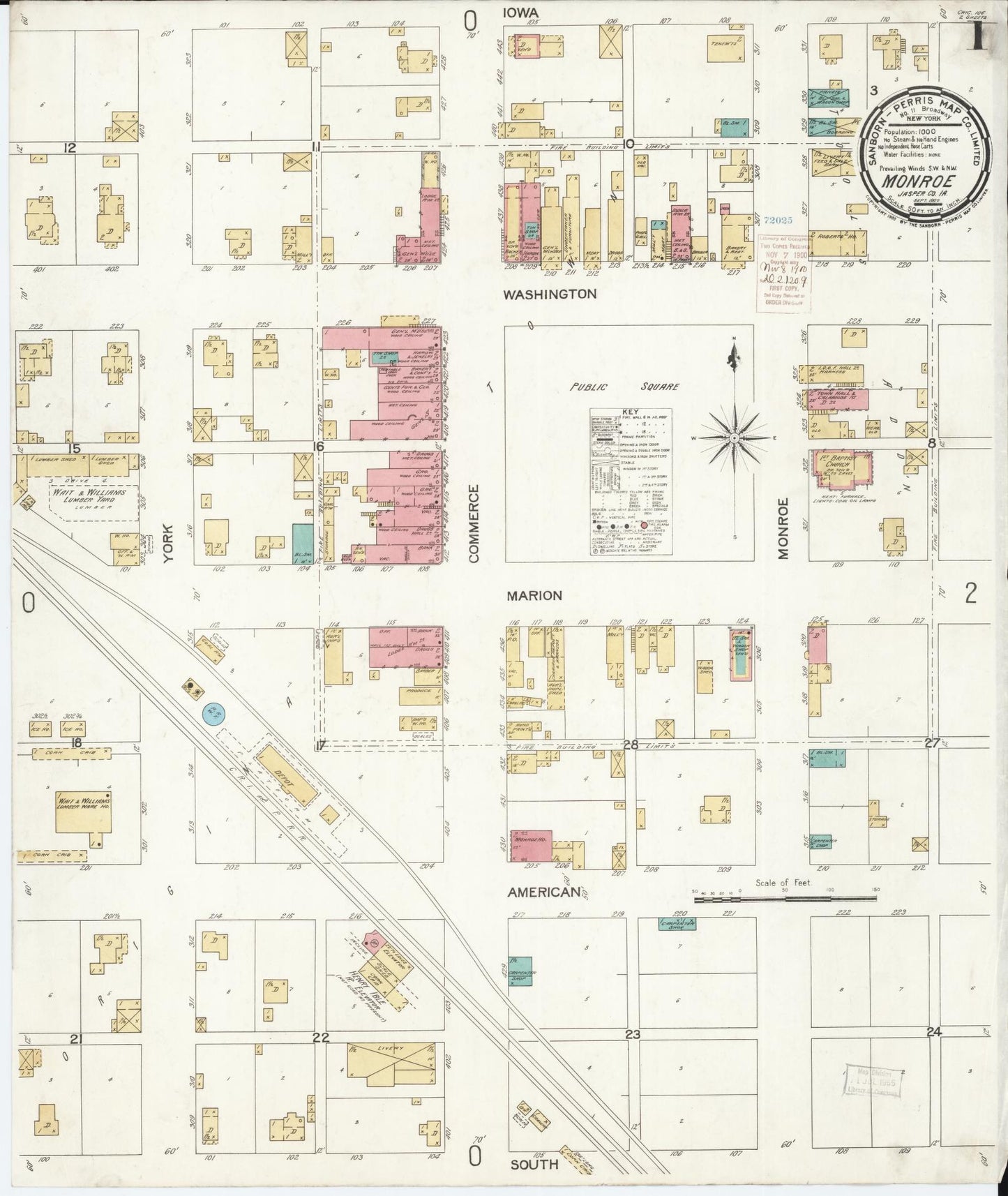 Sanborn Fire Insurance Map from Monroe, Jasper County, Iowa (1900), Sheet #0001 - Historic Sanborn Fire Insurance Map Print, vintage old map wall art
