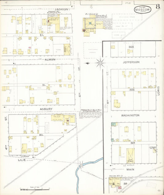 Sanborn Fire Insurance Map from Moscow, Latah County, Idaho (1893), Sheet #0008 - Historic Sanborn Fire Insurance Map Print, vintage old map wall art, antique decor, genealogy gift, Idaho Idaho map