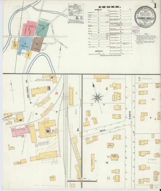 Sanborn Fire Insurance Map from Franklinville, Cattaraugus County, New York (1904), Sheet #0001 - Complete Map Set gallery image, historic Sanborn map, vintage wall art, New York New York