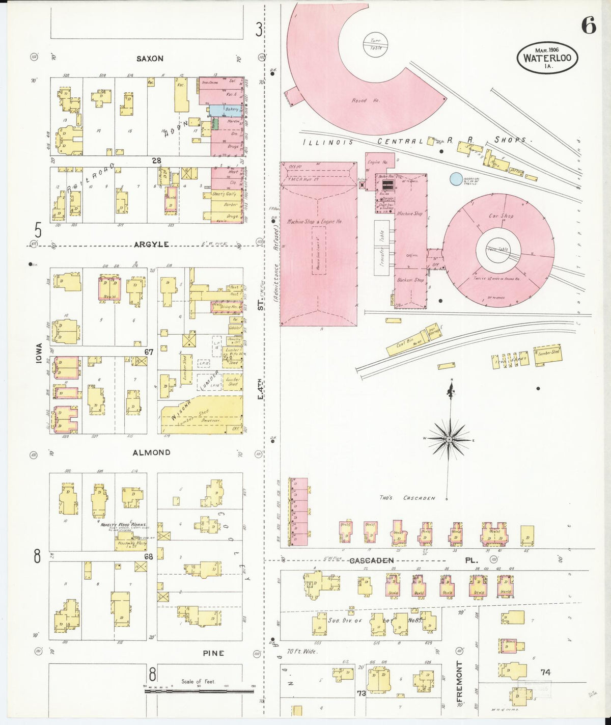 Sanborn Fire Insurance Map from Waterloo, Black Hawk County, Iowa (1906), Sheet #0006 - Historic Sanborn Fire Insurance Map Print, vintage old map wall art