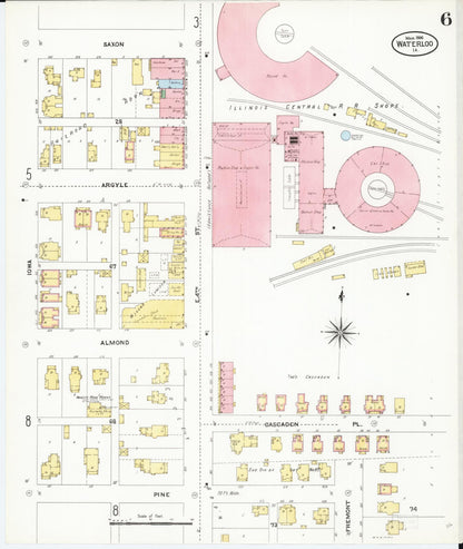 Sanborn Fire Insurance Map from Waterloo, Black Hawk County, Iowa (1906), Sheet #0006 - Historic Sanborn Fire Insurance Map Print, vintage old map wall art