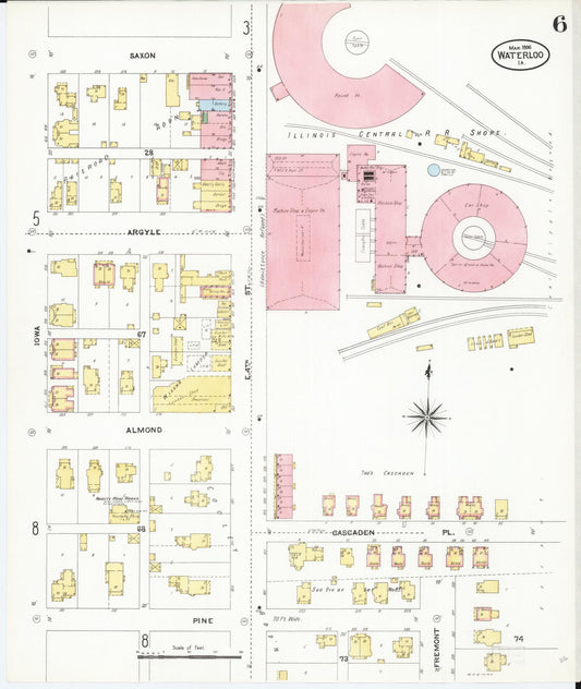 Sanborn Fire Insurance Map from Waterloo, Black Hawk County, Iowa (1906), Sheet #0006 - Historic Sanborn Fire Insurance Map Print, vintage old map wall art