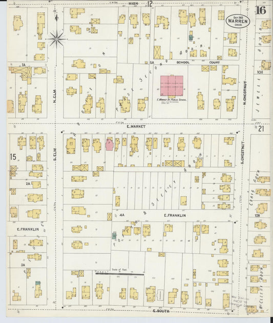 Sanborn Fire Insurance Map from Warren, Trumbull County, Ohio (1902), Sheet #0016 - Historic Sanborn Fire Insurance Map Print, vintage old map wall art, antique decor, genealogy gift, Ohio Ohio map