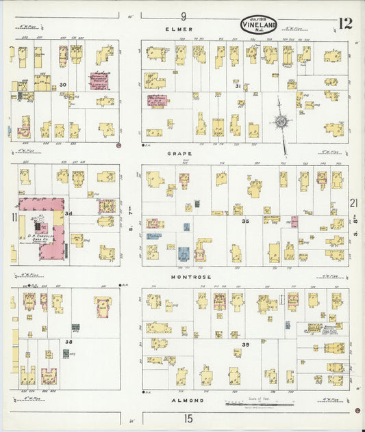 Sanborn Fire Insurance Map from Vineland, Cumberland County, New Jersey (1919), Sheet #0012 - Historic Sanborn Fire Insurance Map Print, vintage old map wall art, antique decor, genealogy gift, New Jersey New Jersey map