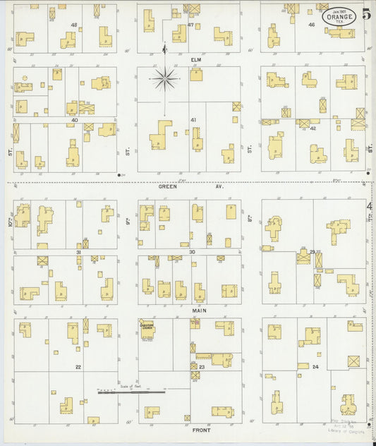 Sanborn Fire Insurance Map from Orange, Orange County, Texas (1901), Sheet #0005 - Historic Sanborn Fire Insurance Map Print, vintage old map wall art, antique decor, genealogy gift, Texas Texas map