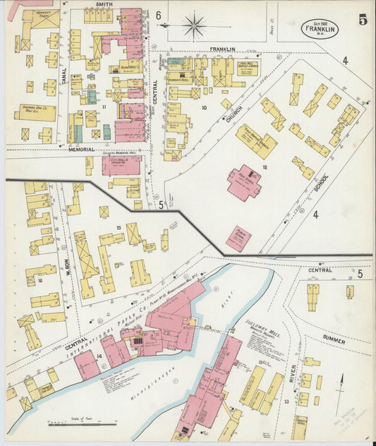 Sanborn Fire Insurance Map from Franklin, Merrimack County, New Hampshire (1902), Sheet #0005 - Historic Sanborn Fire Insurance Map Print, vintage old map wall art, antique decor, genealogy gift, New Hampshire New Hampshire map