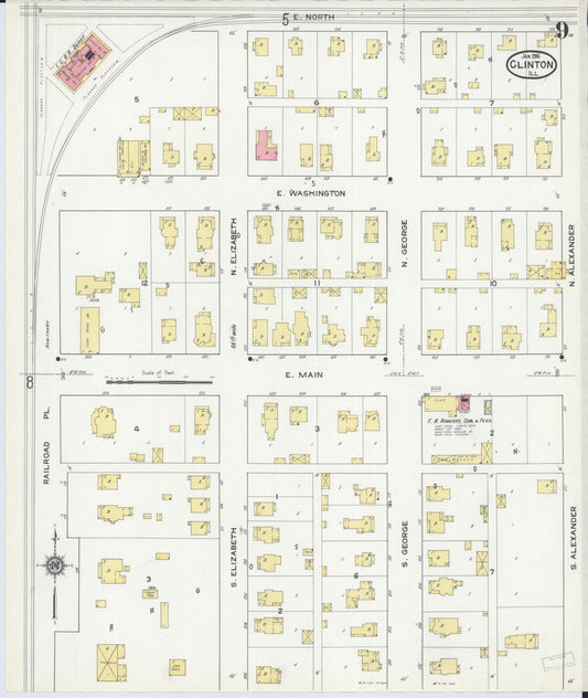 Sanborn Fire Insurance Map from Clinton, De Witt County, Illinois (1916), Sheet #0009 - Historic Sanborn Fire Insurance Map Print, vintage old map wall art, antique decor, genealogy gift, Illinois Illinois map