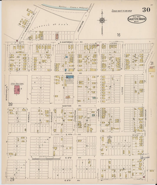 Sanborn Fire Insurance Map from Sault Sainte Marie, Chippewa County, Michigan (1922), Sheet #0030 - Historic Sanborn Fire Insurance Map Print, vintage old map wall art, antique decor, genealogy gift, Michigan Michigan map
