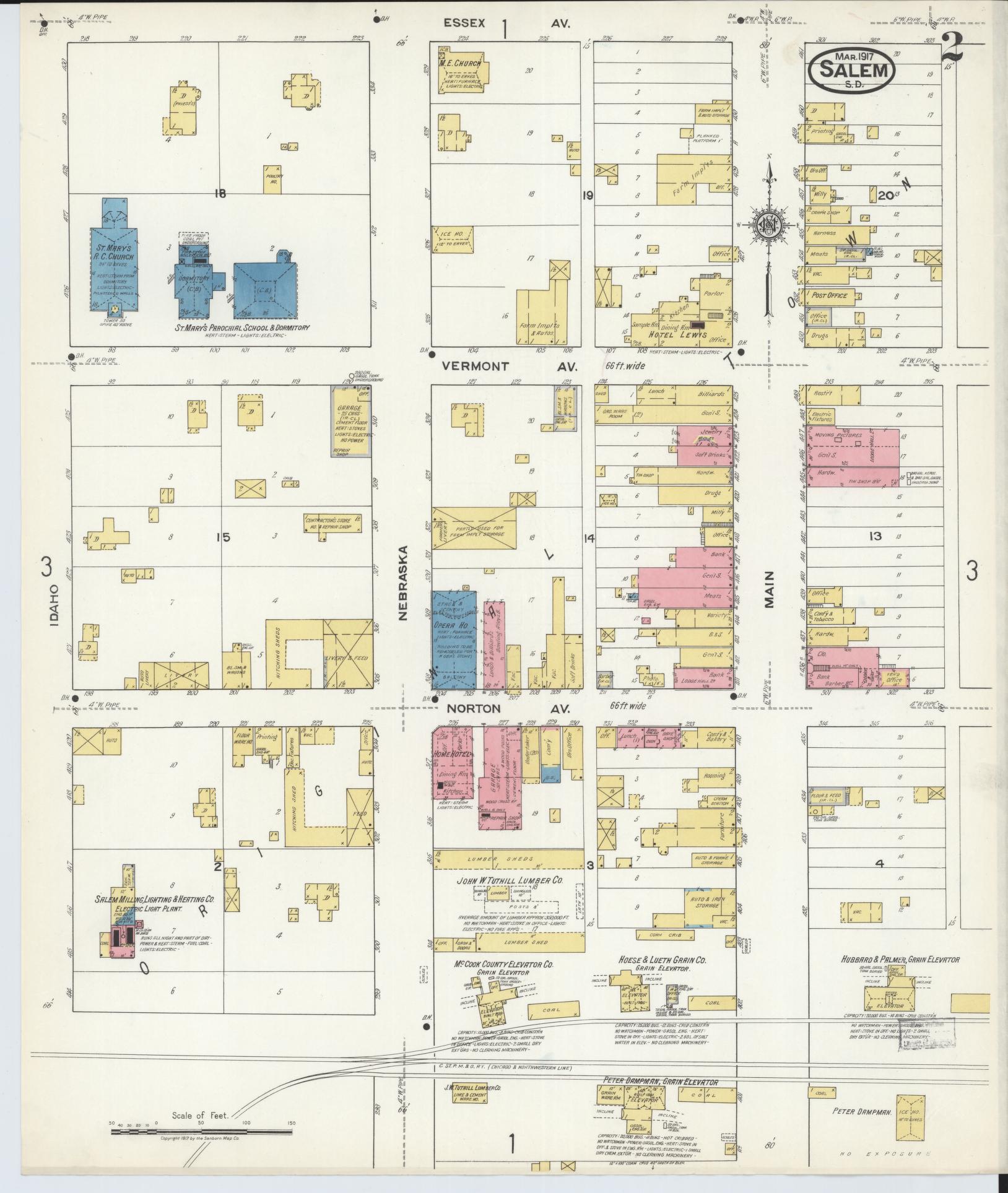 Sanborn Fire Insurance Map from Salem, McCook County, South Dakota (1917), Sheet #0002 - Historic Sanborn Fire Insurance Map Print, vintage old map wall art, antique decor, genealogy gift, South Dakota South Dakota map