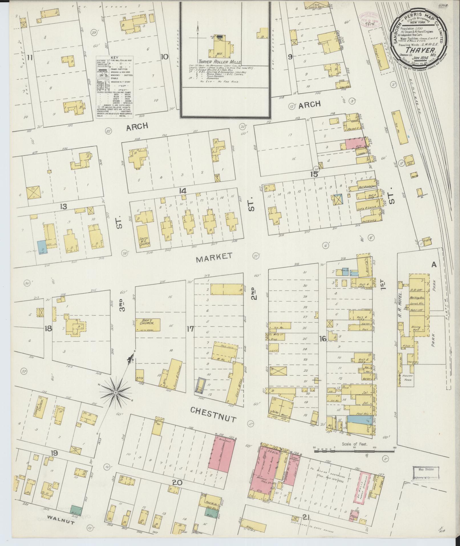 Sanborn Fire Insurance Map from Thayer, Oregon County, Missouri (1894), Sheet #0001 - Historic Sanborn Fire Insurance Map Print, vintage old map wall art, antique decor, genealogy gift, Missouri Missouri map