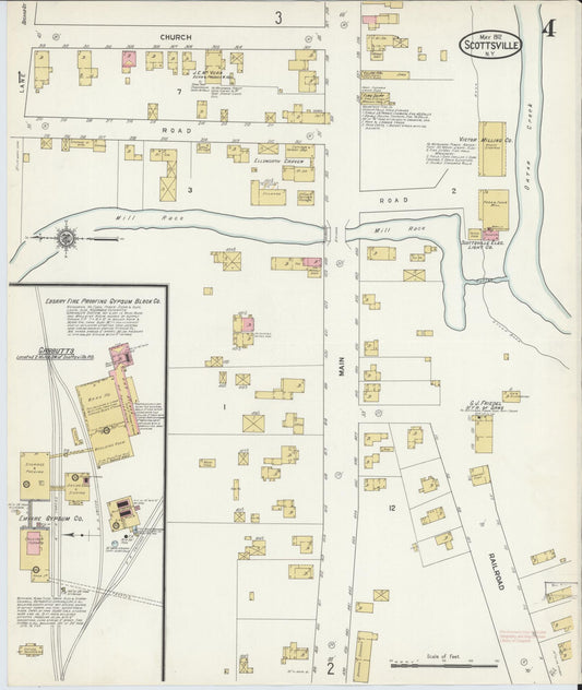 Sanborn Fire Insurance Map from Scottsville, Monroe County, New York (1912), Sheet #0004 - Historic Sanborn Fire Insurance Map Print, vintage old map wall art, antique decor, genealogy gift, New York New York map