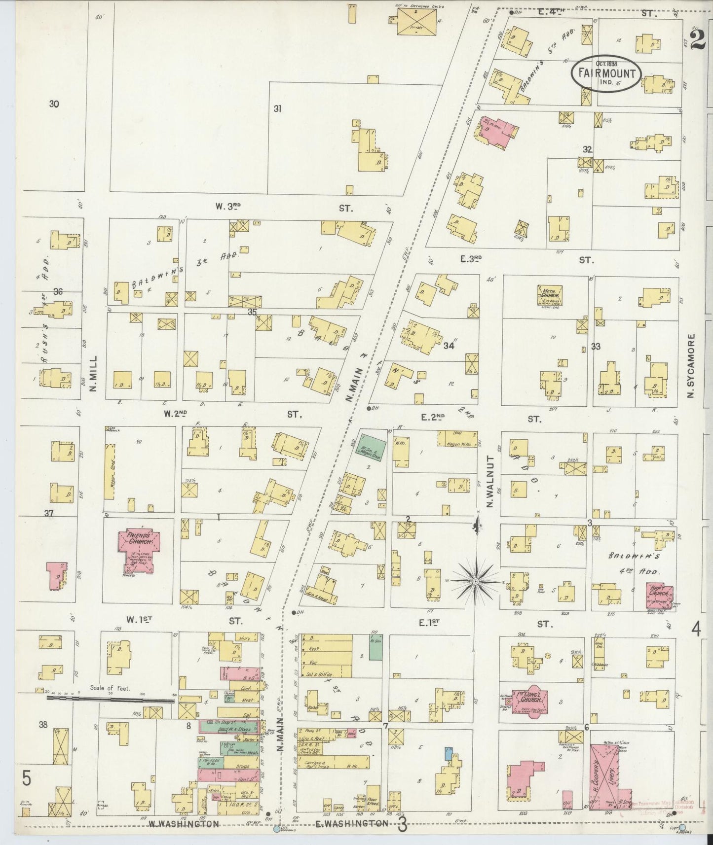 Sanborn Fire Insurance Map from Fairmount, Grant County, Indiana (1898), Sheet #0002 - Complete Map Set gallery image, historic Sanborn map, vintage wall art, Indiana Indiana