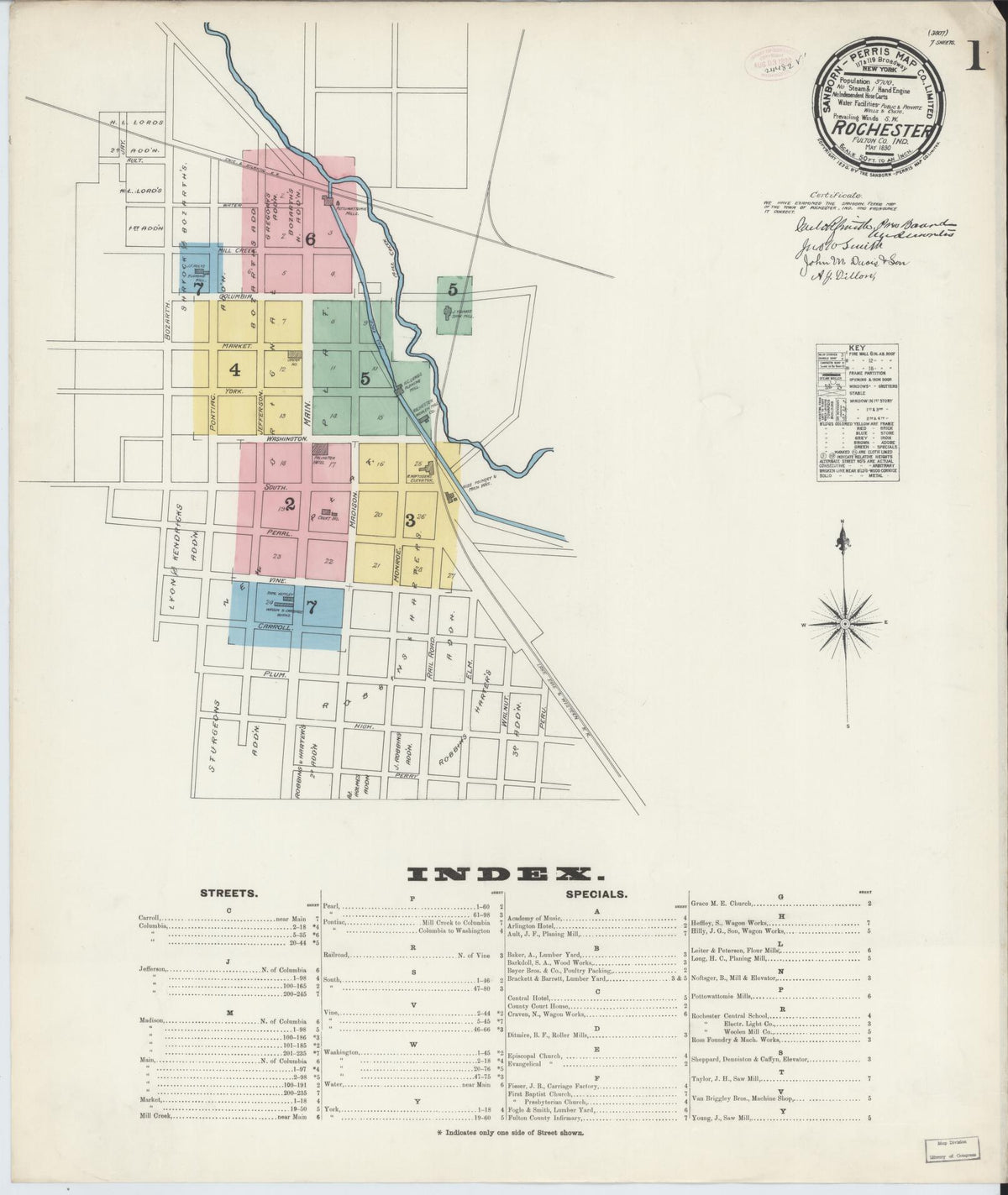 Sanborn Fire Insurance Map from Rochester, Fulton County, Indiana (1890), Sheet #0001 - Historic Sanborn Fire Insurance Map Print, vintage old map wall art, antique decor, genealogy gift, Indiana Indiana map