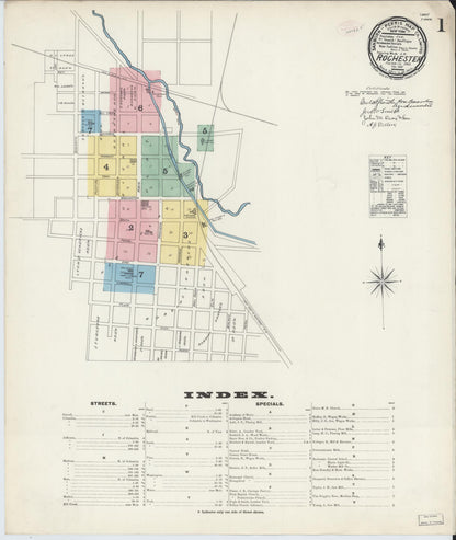 Sanborn Fire Insurance Map from Rochester, Fulton County, Indiana (1890), Sheet #0001 - Historic Sanborn Fire Insurance Map Print, vintage old map wall art, antique decor, genealogy gift, Indiana Indiana map
