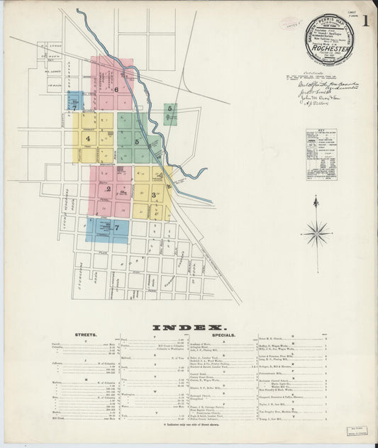 Sanborn Fire Insurance Map from Rochester, Fulton County, Indiana (1890), Sheet #0001 - Historic Sanborn Fire Insurance Map Print, vintage old map wall art, antique decor, genealogy gift, Indiana Indiana map