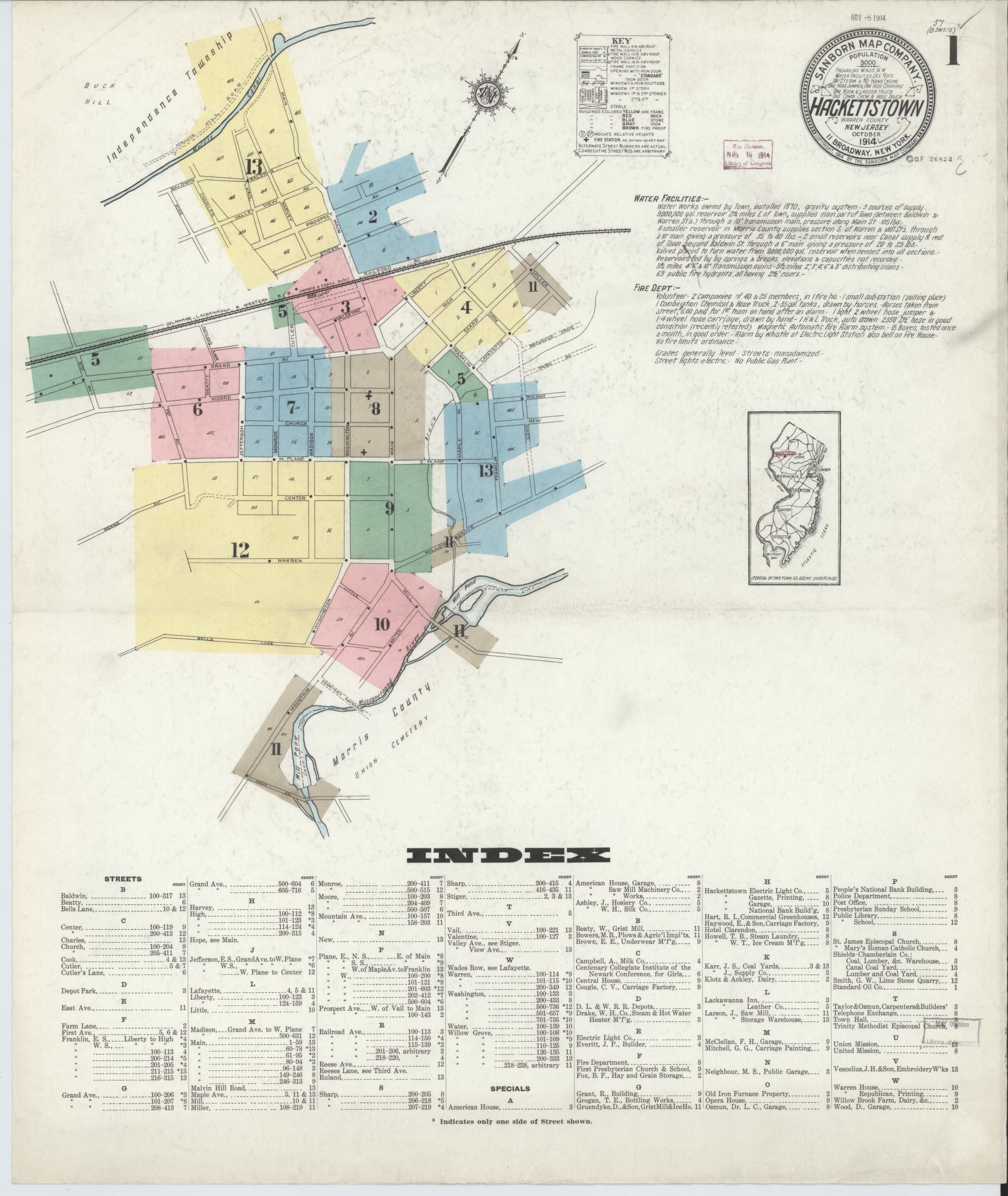 Sanborn Fire Insurance Map from Hackettstown, Warren County, New Jersey. (1914) – Historic Sanborn Fire Insurance Map Print