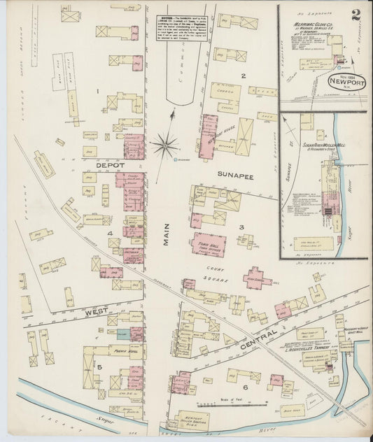 Sanborn Fire Insurance Map from Newport, Sullivan County, New Hampshire (1884), Sheet #0002 - Historic Sanborn Fire Insurance Map Print, vintage old map wall art, antique decor, genealogy gift, New Hampshire New Hampshire map