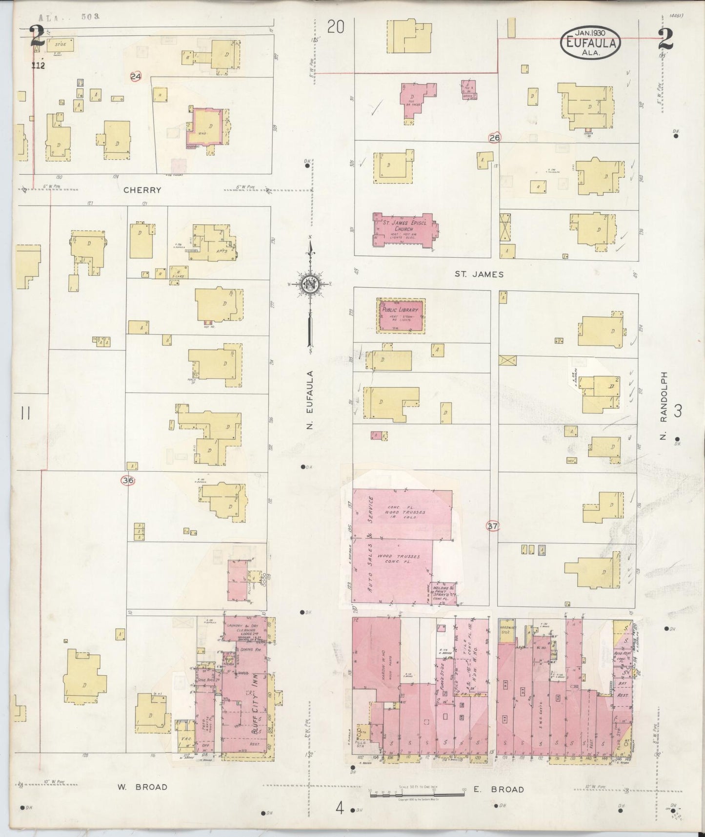 Sanborn Fire Insurance Map from Eufaula, Barbour County, Alabama (1950), Sheet #0002 - Historic Sanborn Fire Insurance Map Print, vintage old map wall art, antique decor, genealogy gift, Alabama Alabama map