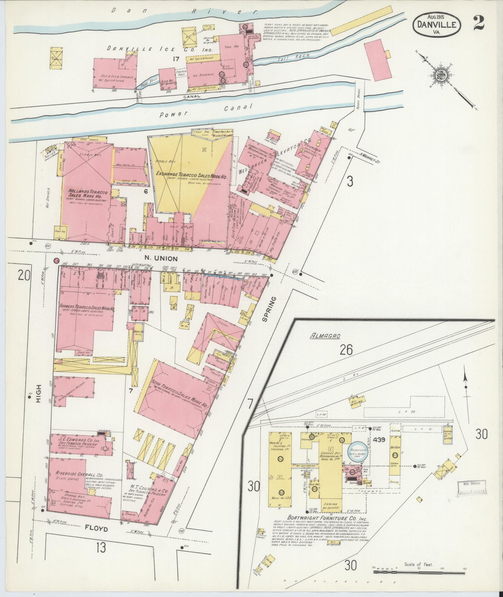 Sanborn Fire Insurance Map from Danville, Independent Cities, Virginia (1915), Sheet #0002 - Historic Sanborn Fire Insurance Map Print, vintage old map wall art, antique decor, genealogy gift, Virginia Virginia map