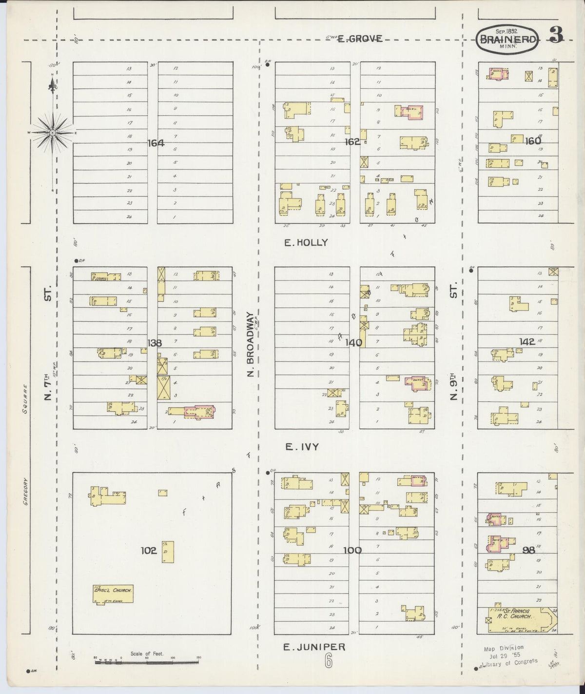 Sanborn Fire Insurance Map from Brainerd, Crow Wing County, Minnesota (1892), Sheet #0003 - Complete Map Set gallery image, historic Sanborn map, vintage wall art, Minnesota Minnesota