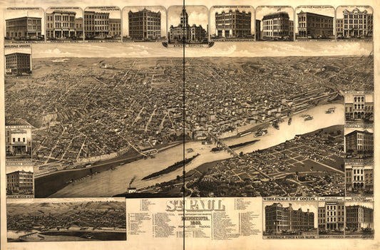 St. Paul, Minnesota 1883 : state capital and county seat of Ramsey Co. (1883) – Historic Bird’s-Eye View Panorama Print