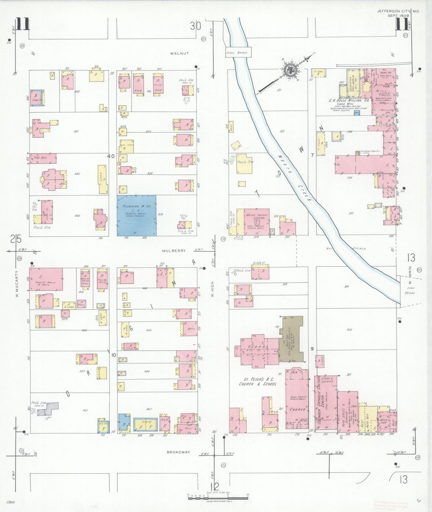Sanborn Fire Insurance Map from Jefferson City, Cole County, Missouri (1939), Sheet #0011 - Historic Sanborn Fire Insurance Map Print, vintage old map wall art, antique decor, genealogy gift, Missouri Missouri map