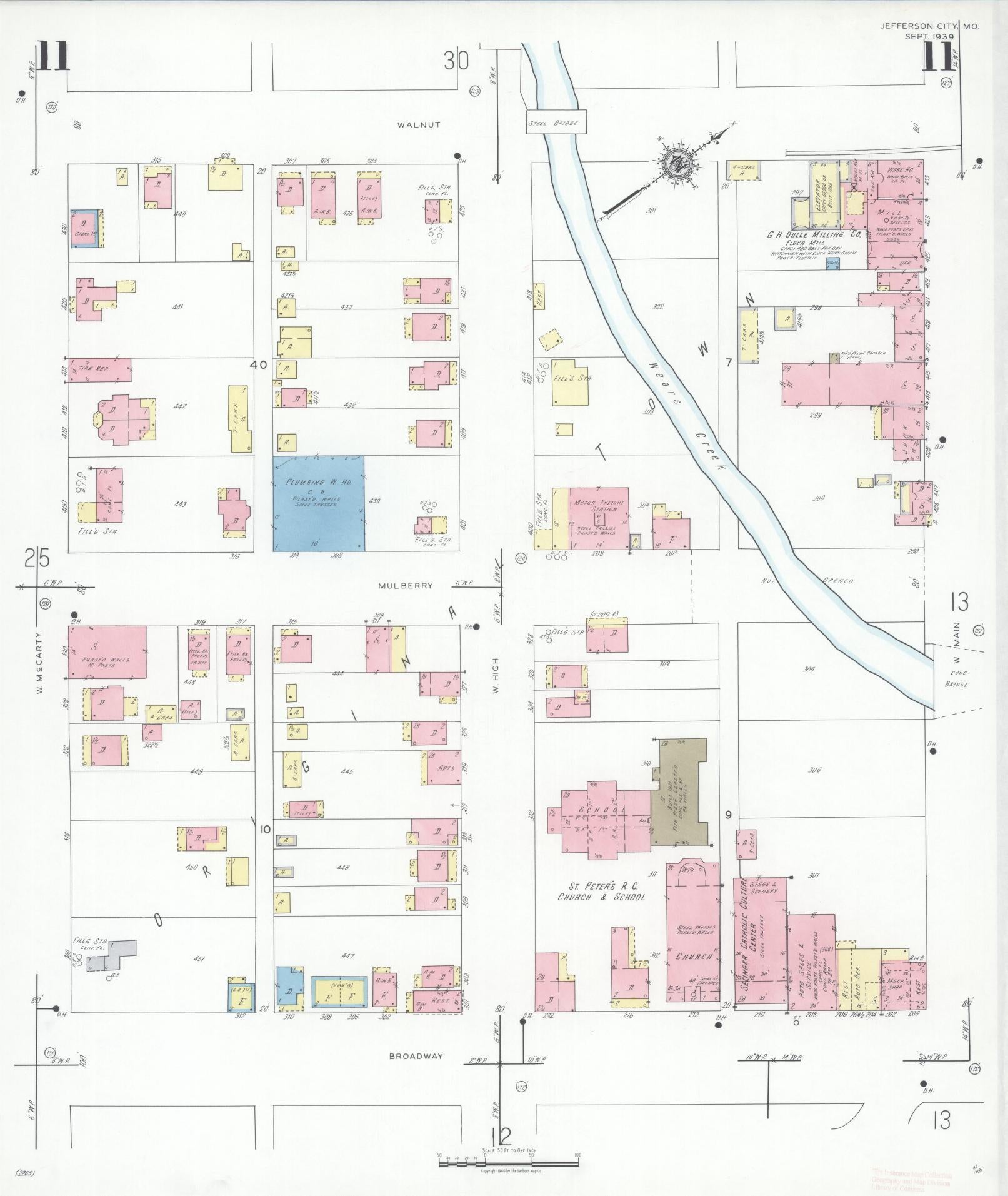 Sanborn Fire Insurance Map from Jefferson City, Cole County, Missouri (1939), Sheet #0011 - Historic Sanborn Fire Insurance Map Print, vintage old map wall art, antique decor, genealogy gift, Missouri Missouri map