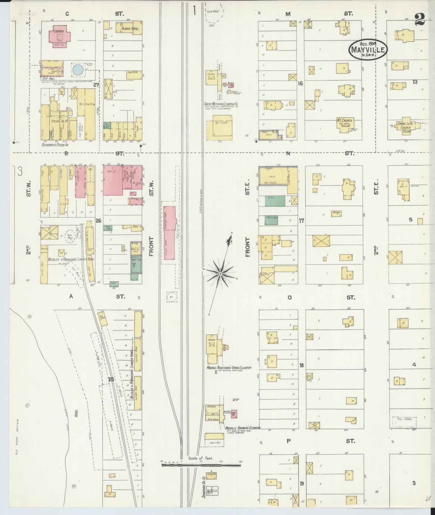 Sanborn Fire Insurance Map from Mayville, Traill County, North Dakota (1904), Sheet #0002 - Historic Sanborn Fire Insurance Map Print, vintage old map wall art, antique decor, genealogy gift, North Dakota North Dakota map