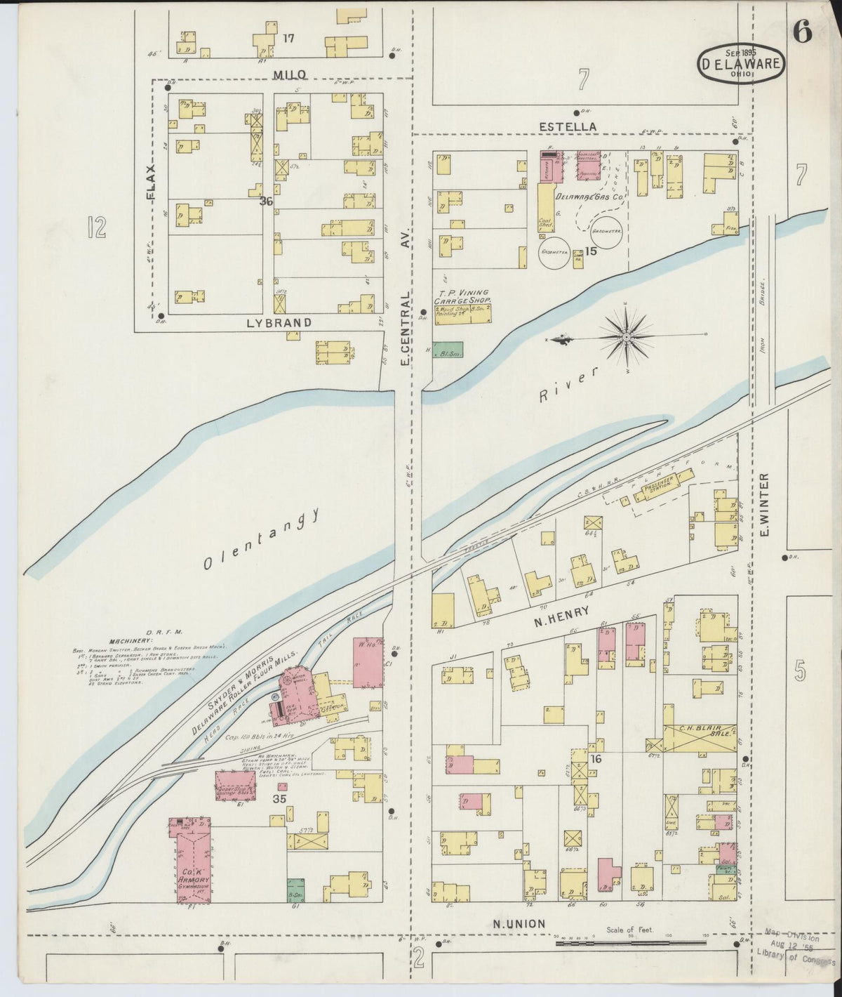 Sanborn Fire Insurance Map from Delaware, Delaware County, Ohio (1895), Sheet #0006 - Complete Map Set gallery image, historic Sanborn map, vintage wall art, Sanborn Fire Insurance Map from Delaware Delaware