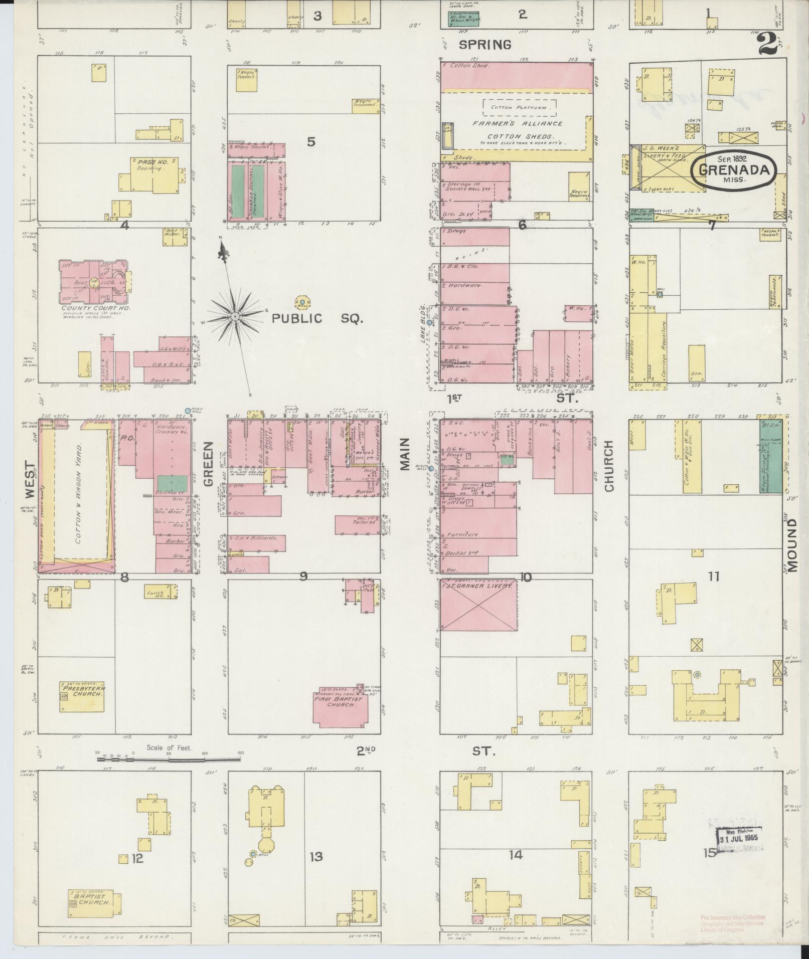 Sanborn Fire Insurance Map from Grenada, Grenada County, Mississippi (1892), Sheet #0002 - Complete Map Set gallery image, historic Sanborn map, vintage wall art, Mississippi Mississippi