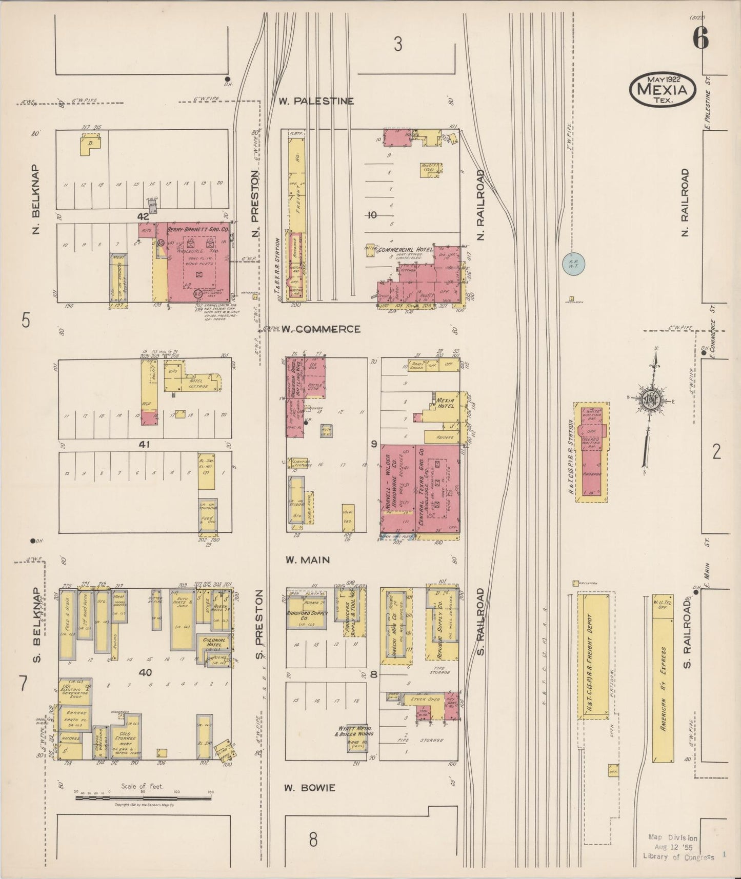 Sanborn Fire Insurance Map from Mexia, Limestone County, Texas (1922), Sheet #0006 - Historic Sanborn Fire Insurance Map Print, vintage old map wall art, antique decor, genealogy gift, Texas Texas map