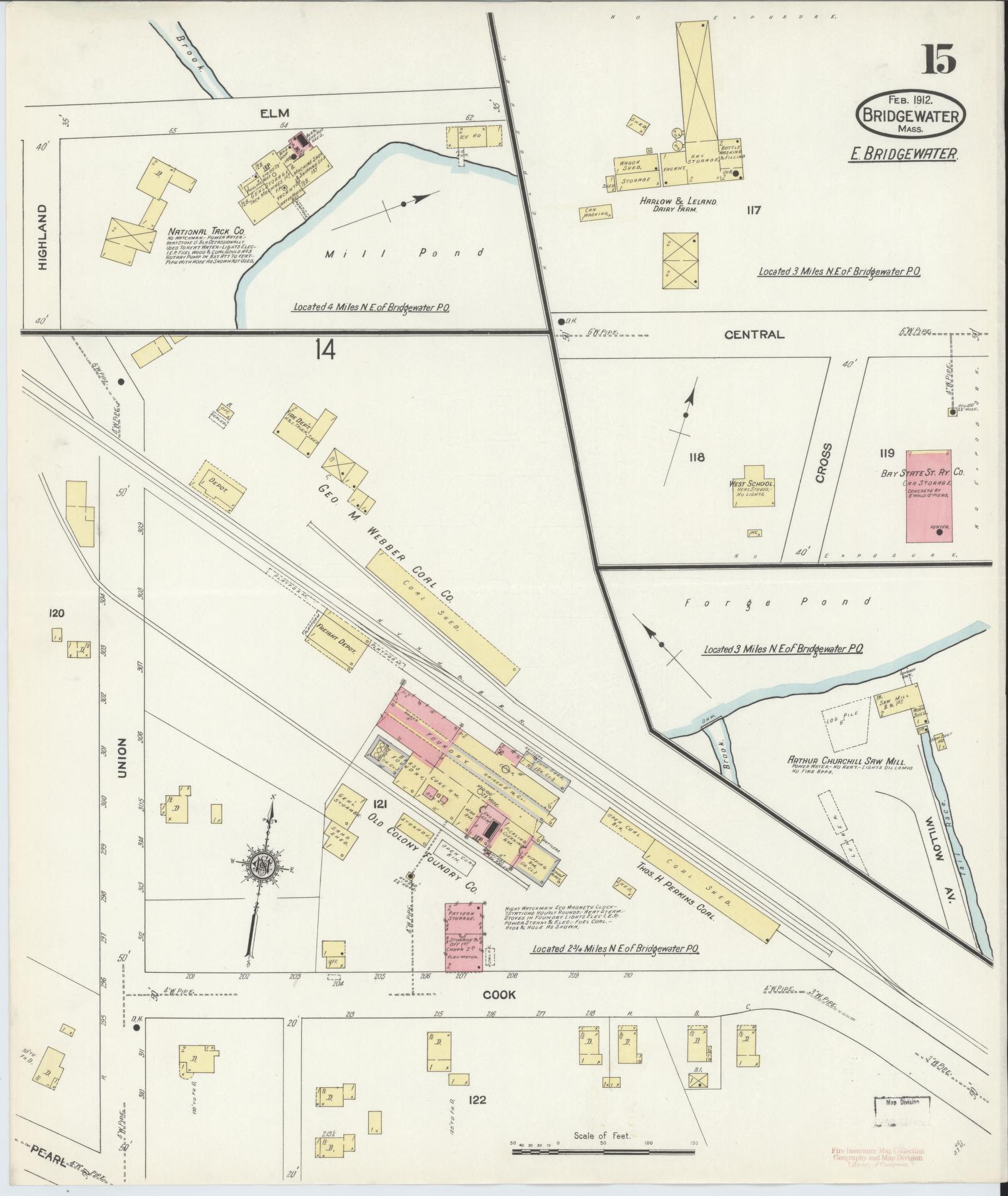 Sanborn Fire Insurance Map from Bridgewater, Plymouth County, Massachusetts (1912), Sheet #0015 - Complete Map Set gallery image, historic Sanborn map, vintage wall art, Massachusetts Massachusetts