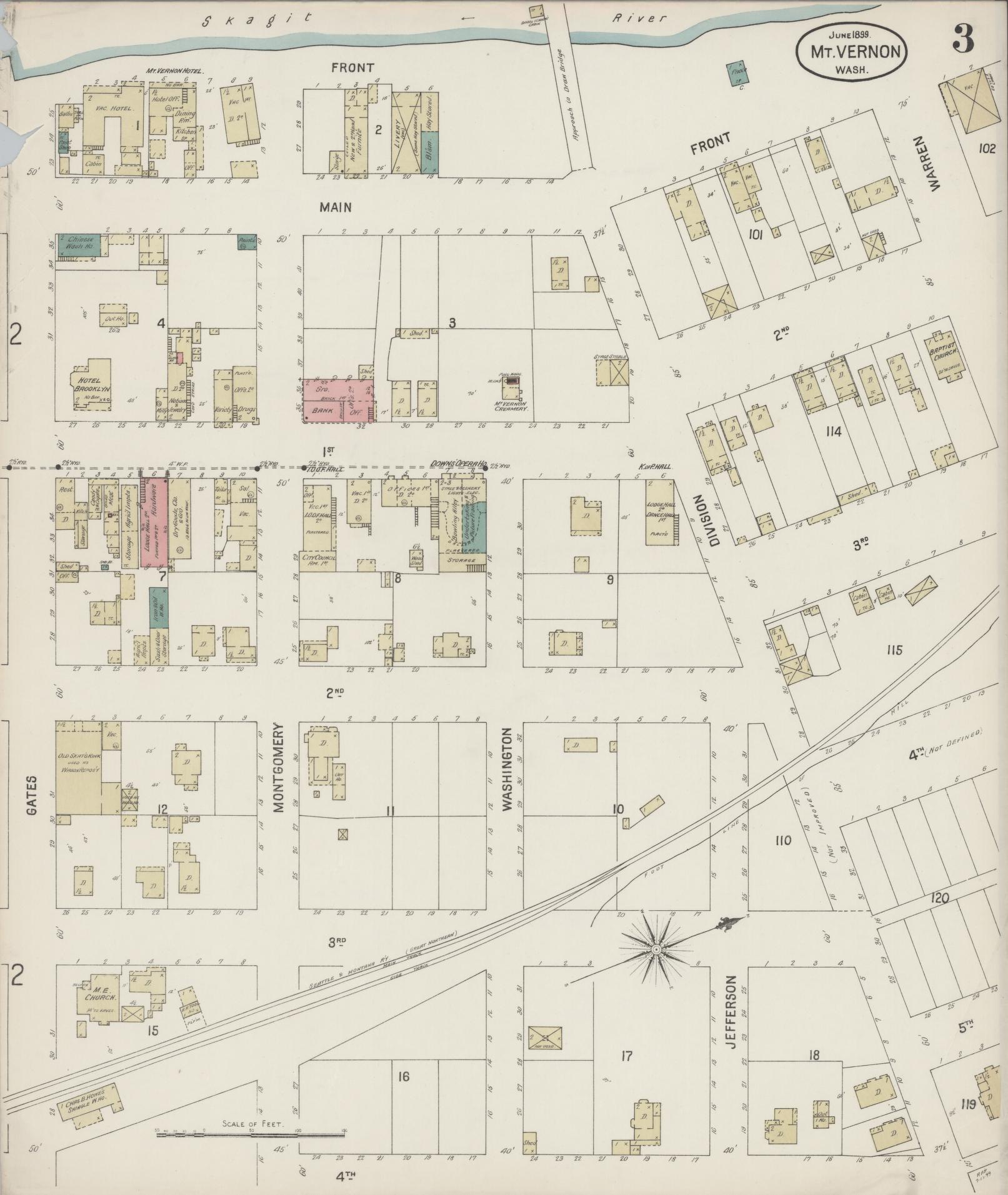 Sanborn Fire Insurance Map from Mount Vernon, Skagit County, Washington (1899), Sheet #0003 - Historic Sanborn Fire Insurance Map Print, vintage old map wall art, antique decor, genealogy gift, Washington Washington map