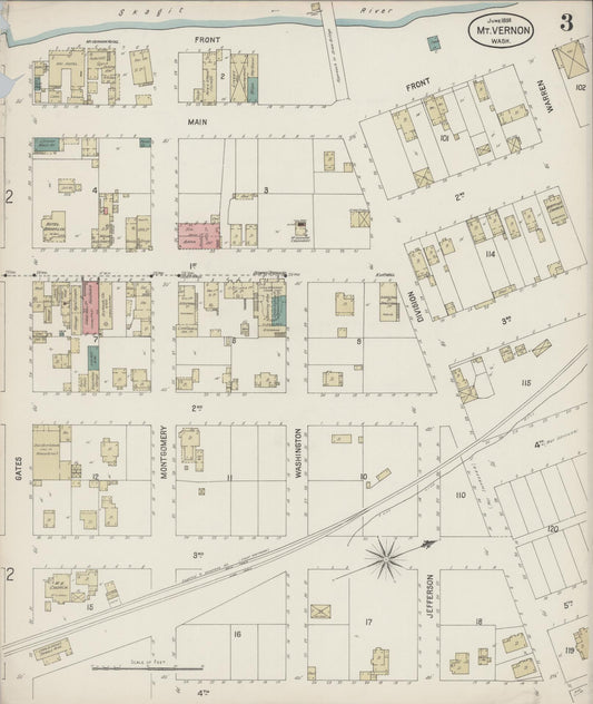 Sanborn Fire Insurance Map from Mount Vernon, Skagit County, Washington (1899), Sheet #0003 - Historic Sanborn Fire Insurance Map Print, vintage old map wall art, antique decor, genealogy gift, Washington Washington map