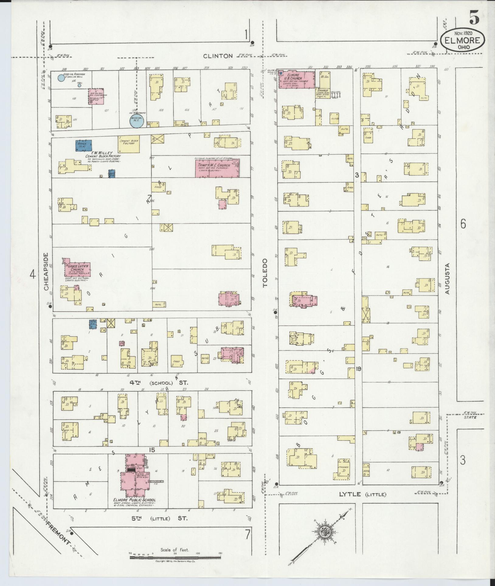 Sanborn Fire Insurance Map from Elmore, Ottawa County, Ohio (1920), Sheet #0005 - Complete Map Set gallery image, historic Sanborn map, vintage wall art, Ohio Ohio