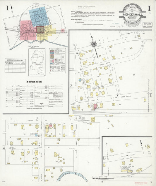 Sanborn Fire Insurance Map from Mendenhall, Simpson County, Mississippi (1940), Sheet #0001 - Historic Sanborn Fire Insurance Map Print, vintage old map wall art, antique decor, genealogy gift, Mississippi Mississippi map