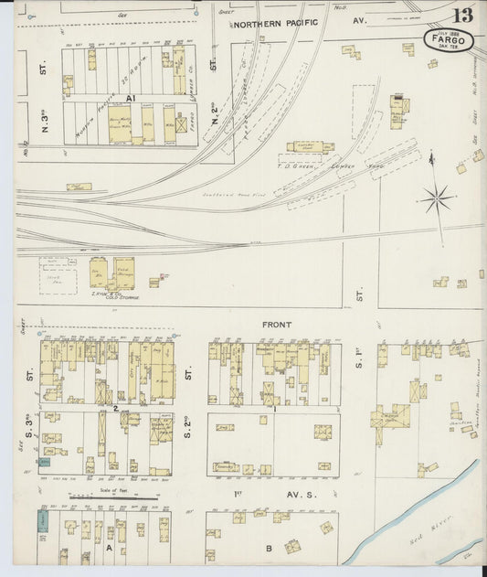 Sanborn Fire Insurance Map from Fargo, Cass County, North Dakota (1888), Sheet #0013 - Historic Sanborn Fire Insurance Map Print, vintage old map wall art, antique decor, genealogy gift, North Dakota North Dakota map