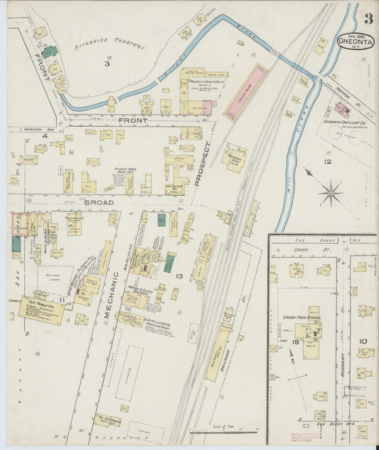 Sanborn Fire Insurance Map from Oneonta, Otsego County, New York (1886), Sheet #0003 - Historic Sanborn Fire Insurance Map Print, vintage old map wall art, antique decor, genealogy gift, New York New York map