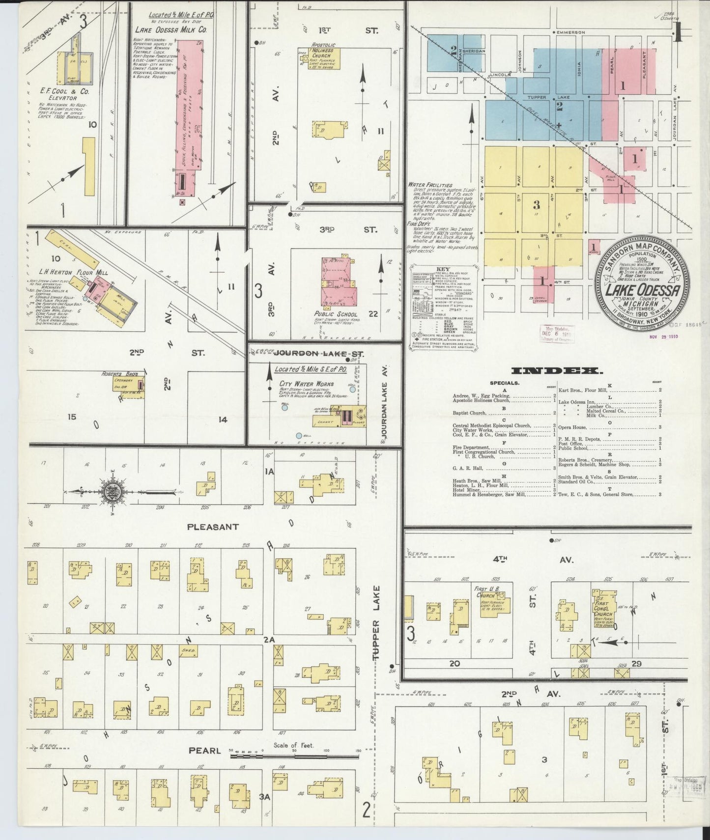 Sanborn Fire Insurance Map from Lake Odessa, Ionia County, Michigan (1910), Sheet #0001 - Complete Map Set gallery image, historic Sanborn map, vintage wall art, Michigan Michigan