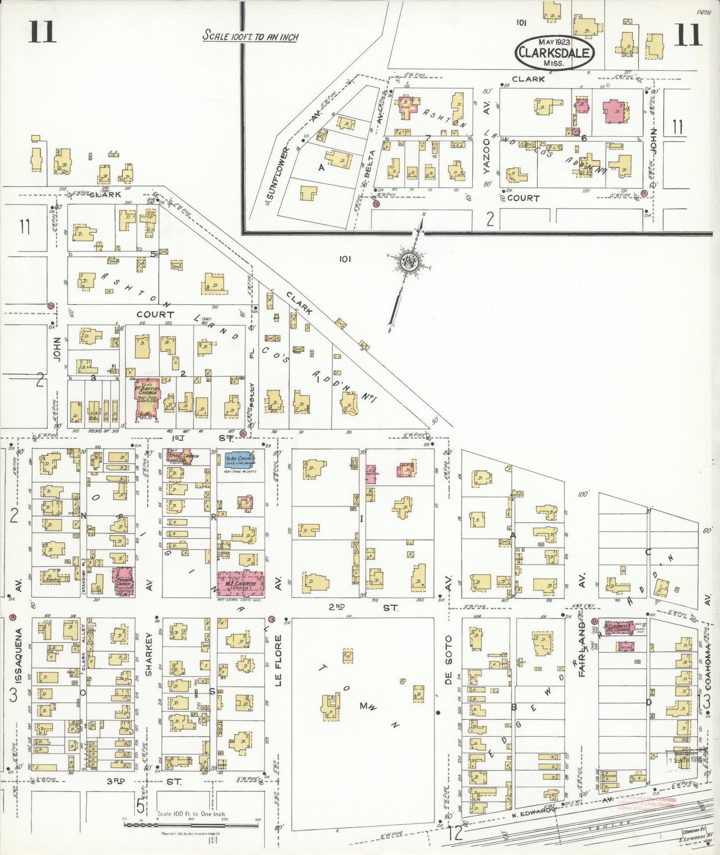 Sanborn Fire Insurance Map from Clarksdale, Coahoma County, Mississippi (1923), Sheet #0011 - Complete Map Set gallery image, historic Sanborn map, vintage wall art, Mississippi Mississippi