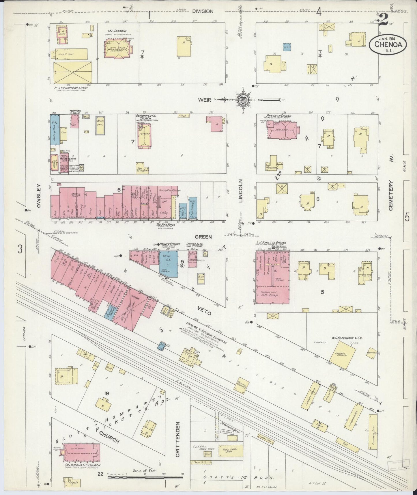 Sanborn Fire Insurance Map from Chenoa, McLean County, Illinois (1914), Sheet #0002 - Complete Map Set gallery image, historic Sanborn map, vintage wall art, Illinois Illinois