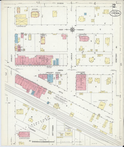 Sanborn Fire Insurance Map from Chenoa, McLean County, Illinois (1914), Sheet #0002 - Complete Map Set gallery image, historic Sanborn map, vintage wall art, Illinois Illinois
